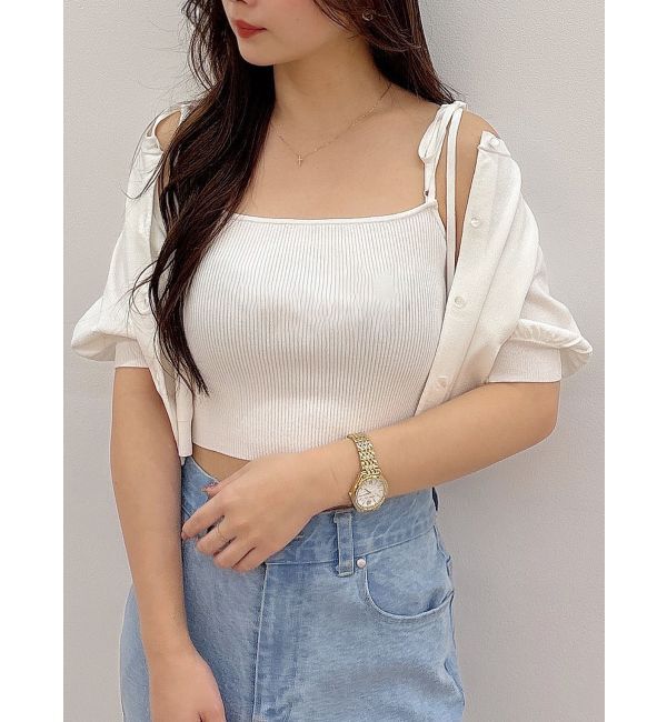 MERCURYDUO「クロップドニットアンサンブル」|カーディガン|オフホワイト