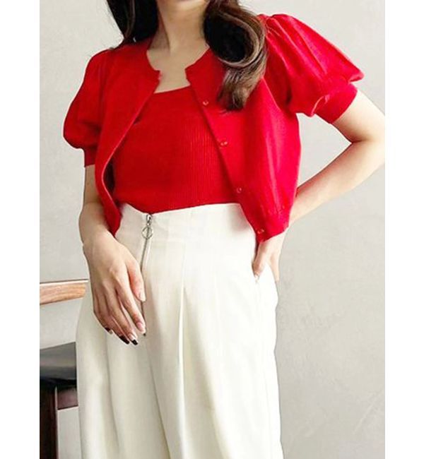 MERCURYDUO「クロップドニットアンサンブル」|カーディガン|レッド