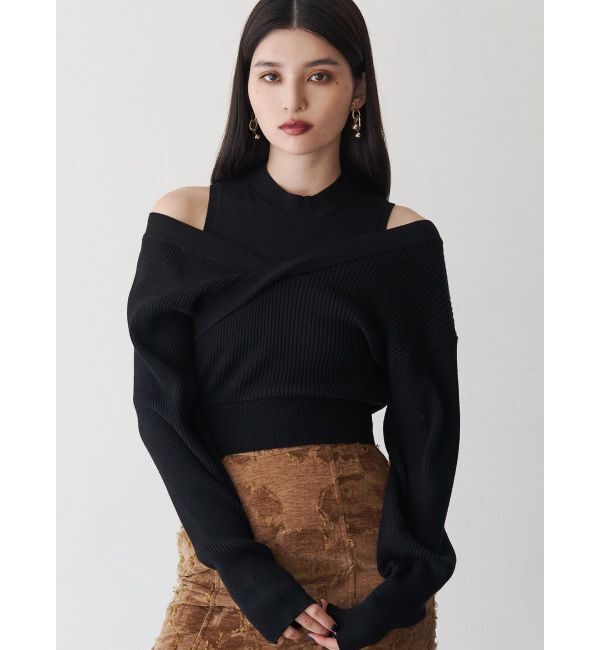 MURUA「カシュクールドッキングニット」|ニット・セーター|ブラック