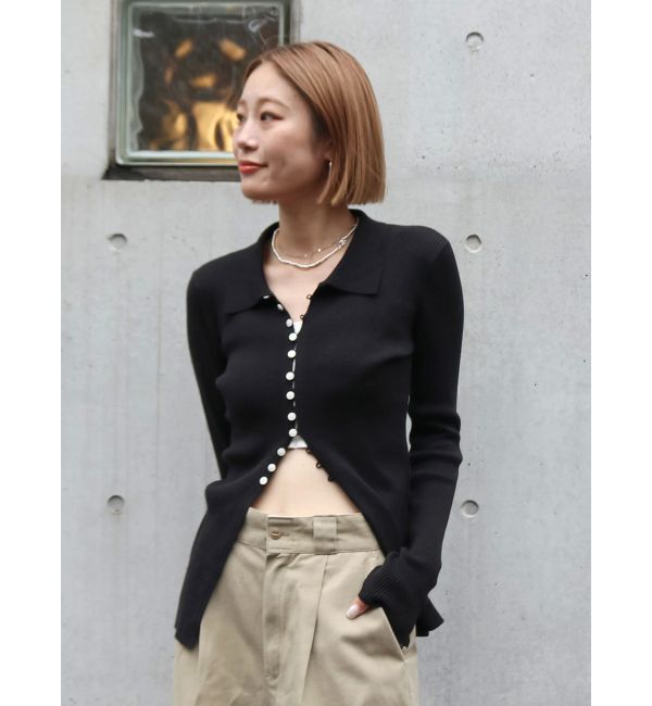 Ungrid「ボタンデザインニットカーディガン」|ニット・セーター|ブラック