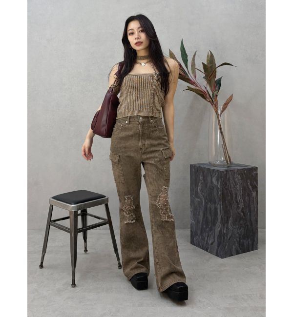 EVRIS「Eモチーフピグメントチョーカーベアニットトップス」|ニット・セーター|