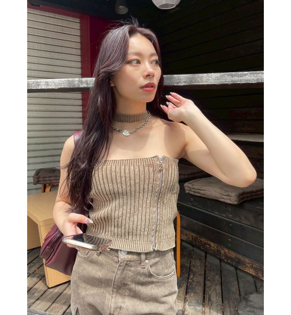 EVRIS「Eモチーフピグメントチョーカーベアニットトップス」|ニット・セーター|