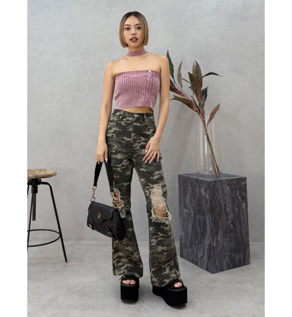 EVRIS「Eモチーフピグメントチョーカーベアニットトップス」|ニット・セーター|