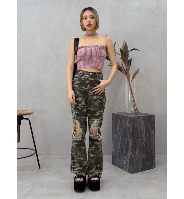 EVRIS「Eモチーフピグメントチョーカーベアニットトップス」|ニット・セーター|