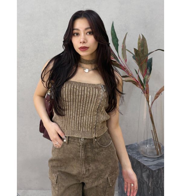 EVRIS「Eモチーフピグメントチョーカーベアニットトップス」|ニット・セーター|