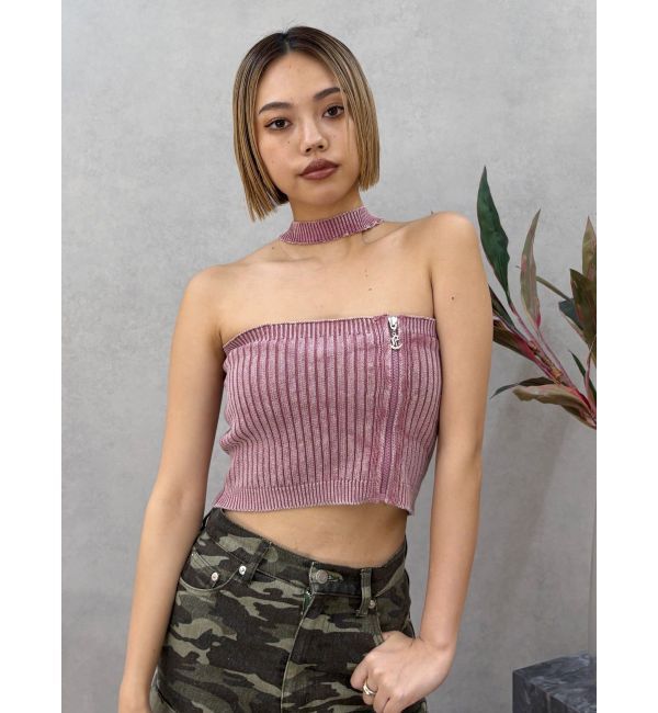 EVRIS「Eモチーフピグメントチョーカーベアニットトップス」|ニット・セーター|ピンク