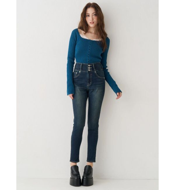 EVRIS「ワイドベルトハイウエストスキニーデニムパンツ」|デニム|