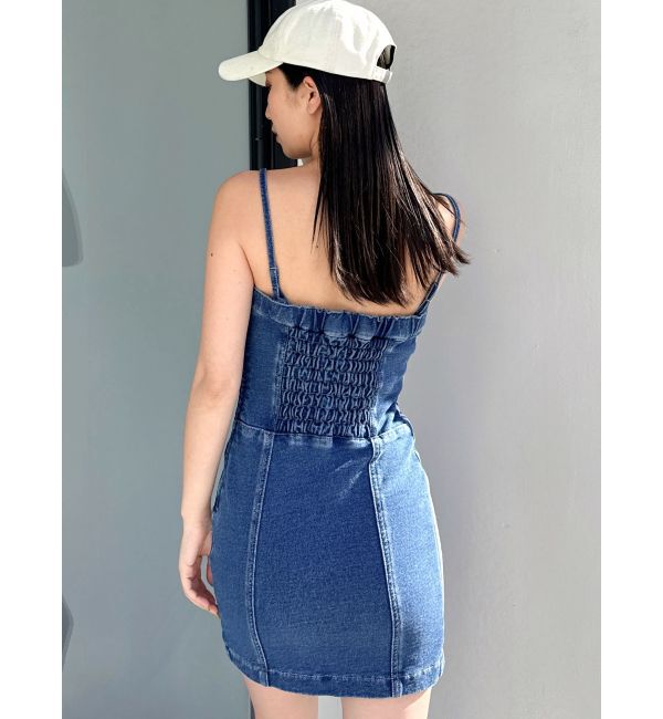 GYDA「GD SIDE 2ラインカットデニムベアワンピース【SETUP着用可】」|ワンピース|