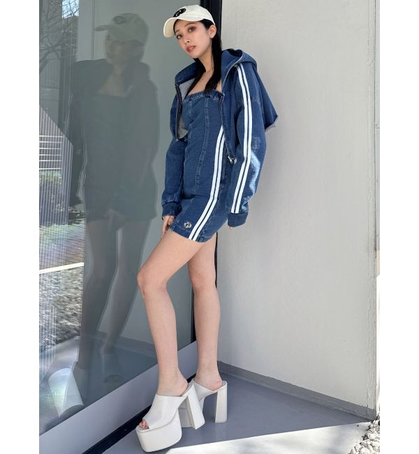 GYDA「GD SIDE 2ラインカットデニムベアワンピース【SETUP着用可】」|ワンピース|