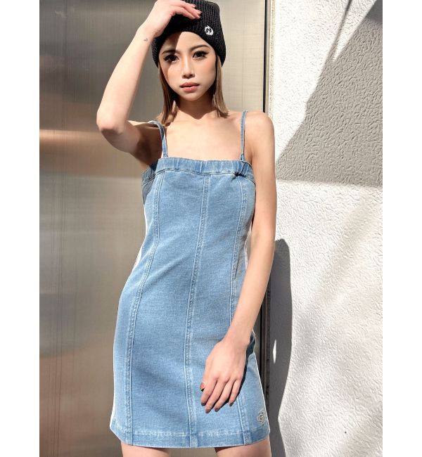 GYDA「GD SIDE 2ラインカットデニムベアワンピース【SETUP着用可】」|ワンピース|アイスブルー