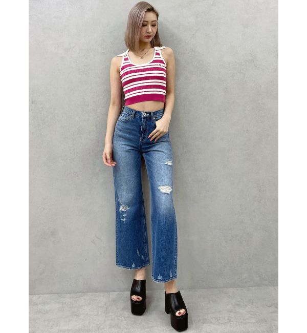 GYDA「ボーダーノースリPOLOニットトップス」|ニット・セーター|