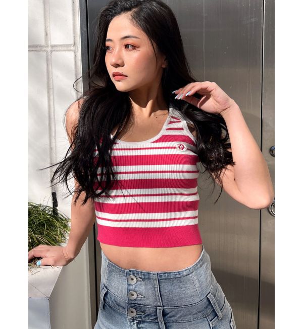 GYDA「ボーダーノースリPOLOニットトップス」|ニット・セーター|