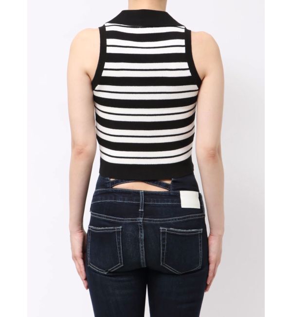 GYDA「ボーダーノースリPOLOニットトップス」|ニット・セーター|