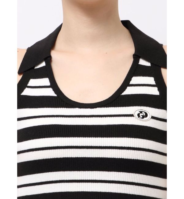 GYDA「ボーダーノースリPOLOニットトップス」|ニット・セーター|
