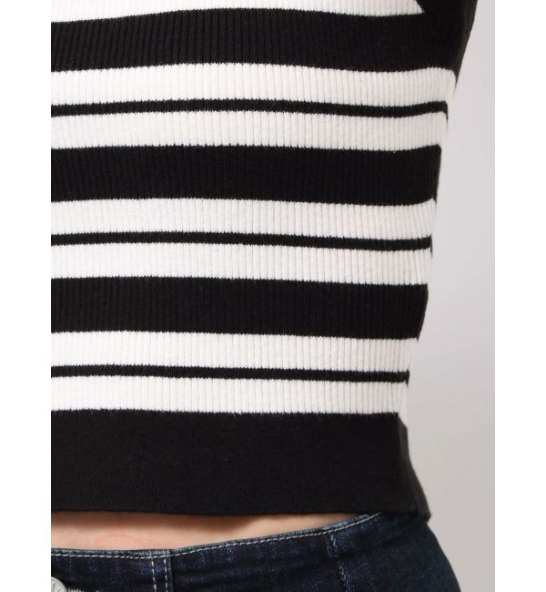GYDA「ボーダーノースリPOLOニットトップス」|ニット・セーター|