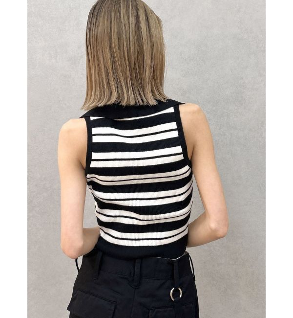 GYDA「ボーダーノースリPOLOニットトップス」|ニット・セーター|