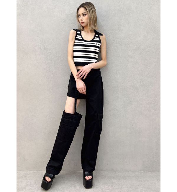 GYDA「ボーダーノースリPOLOニットトップス」|ニット・セーター|