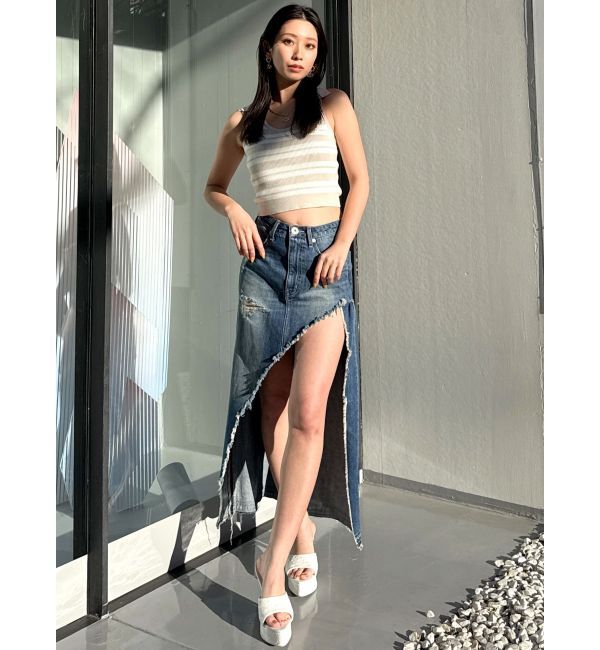 GYDA「ボーダーノースリPOLOニットトップス」|ニット・セーター|