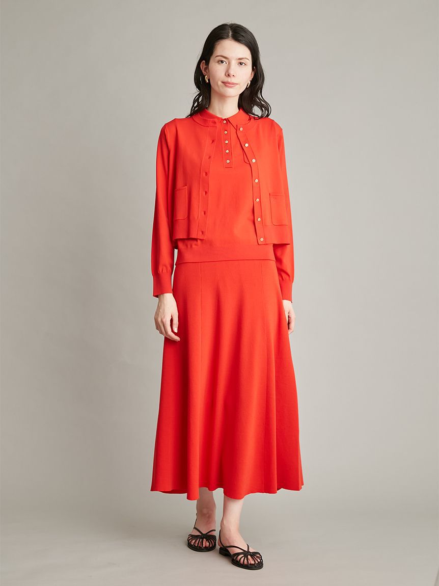 Mila Owen「【UVカット】【WEB限定カラー】金釦ノースリポロニットスカートSET UP」|ワンピース|
