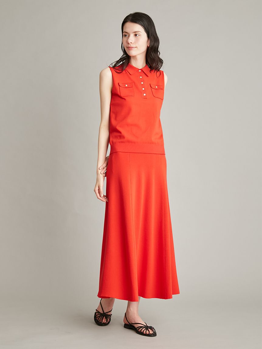 Mila Owen「【UVカット】【WEB限定カラー】金釦ノースリポロニットスカートSET UP」|ワンピース|