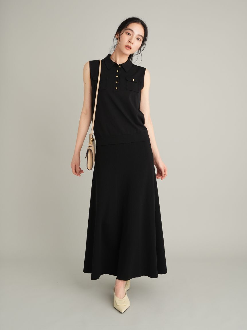 Mila Owen「【UVカット】【WEB限定カラー】金釦ノースリポロニットスカートSET UP」|ワンピース|