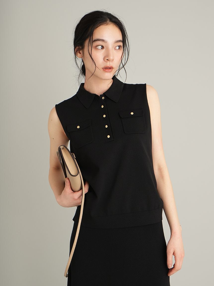 Mila Owen「【UVカット】【WEB限定カラー】金釦ノースリポロニットスカートSET UP」|ワンピース|