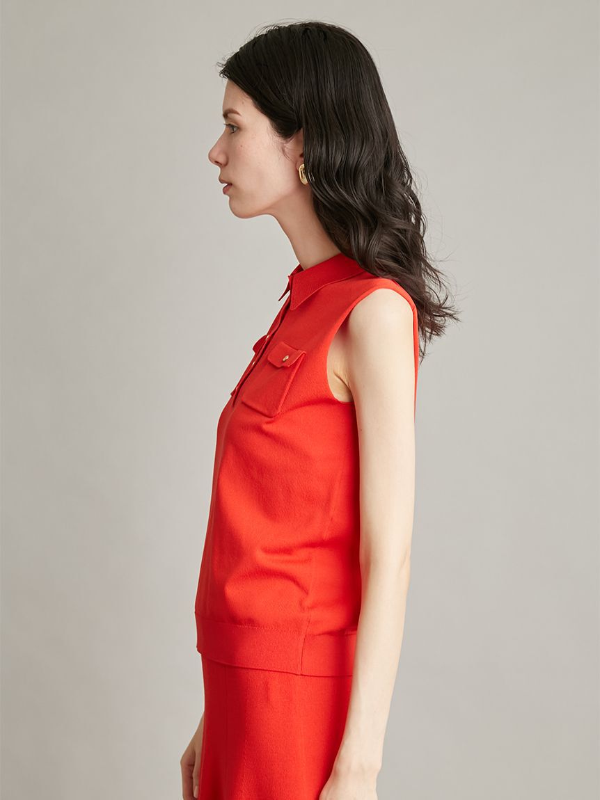 Mila Owen「【UVカット】【WEB限定カラー】金釦ノースリポロニットスカートSET UP」|ワンピース|