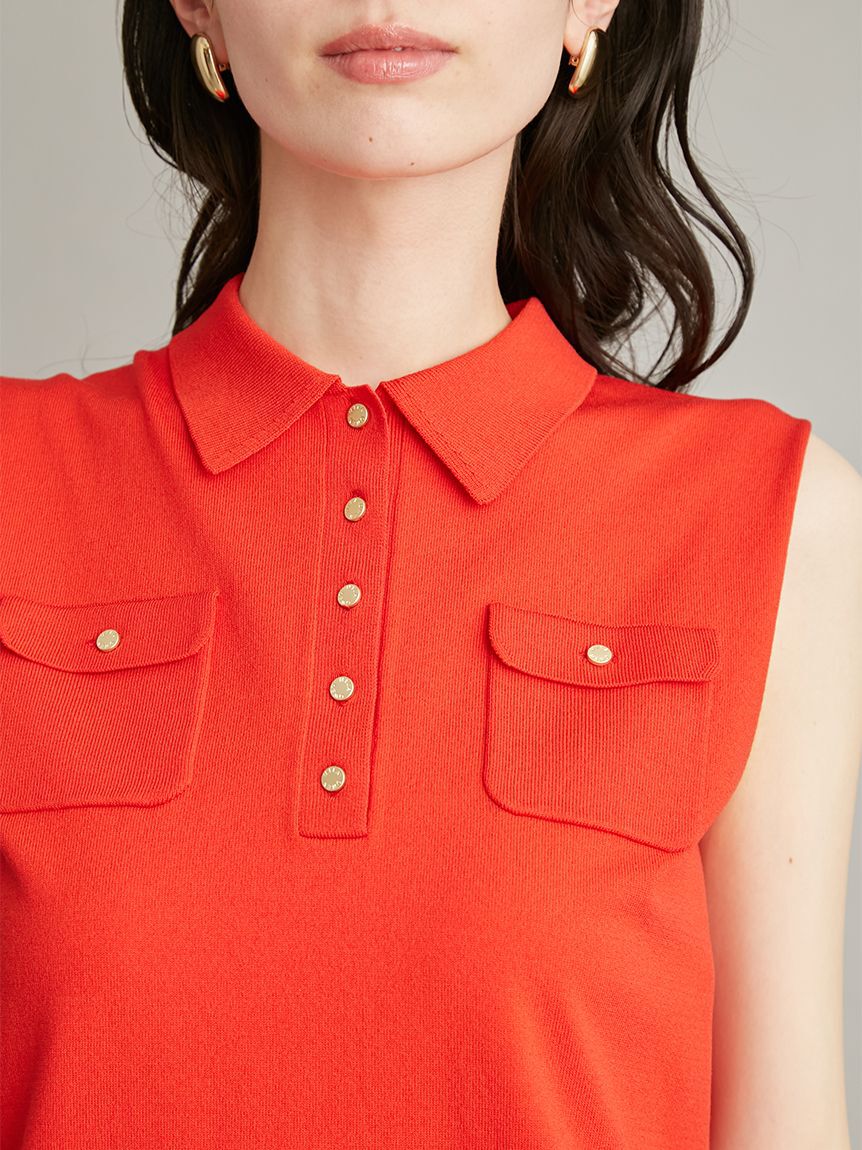 Mila Owen「【UVカット】【WEB限定カラー】金釦ノースリポロニットスカートSET UP」|ワンピース|