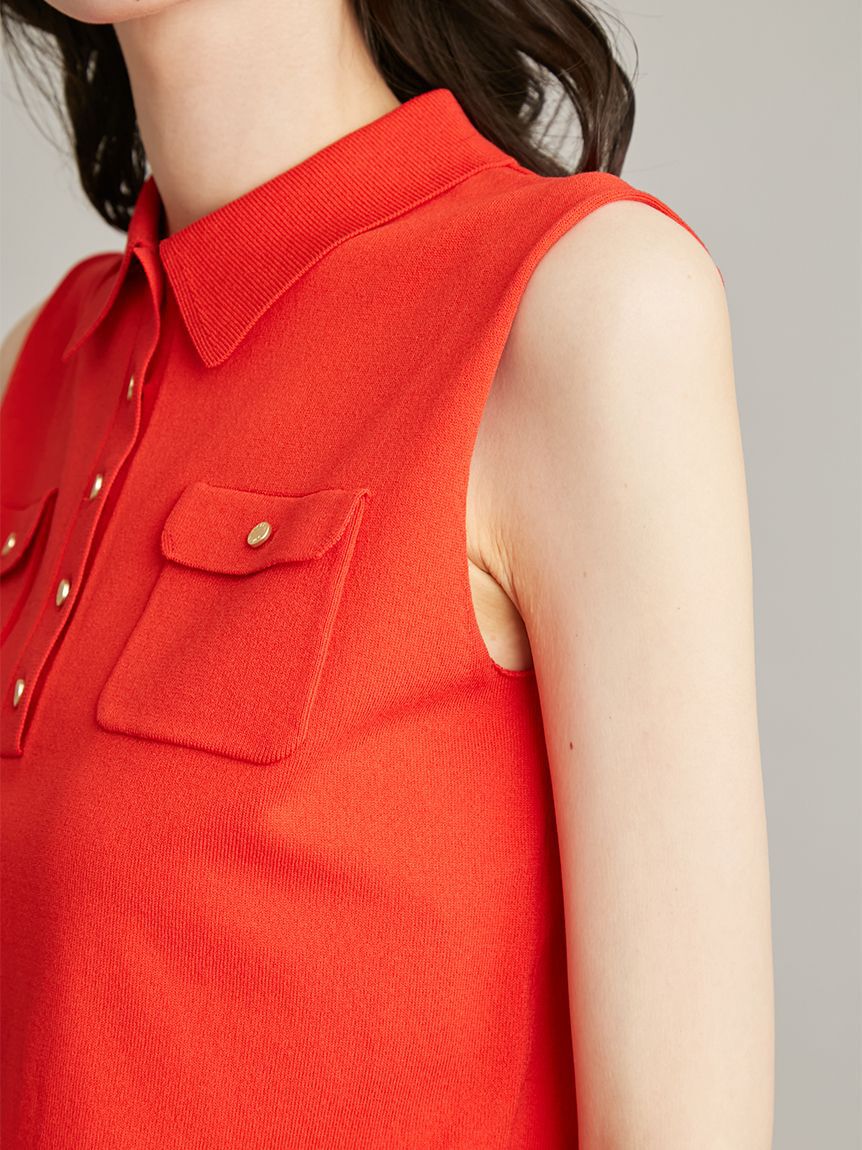 Mila Owen「【UVカット】【WEB限定カラー】金釦ノースリポロニットスカートSET UP」|ワンピース|