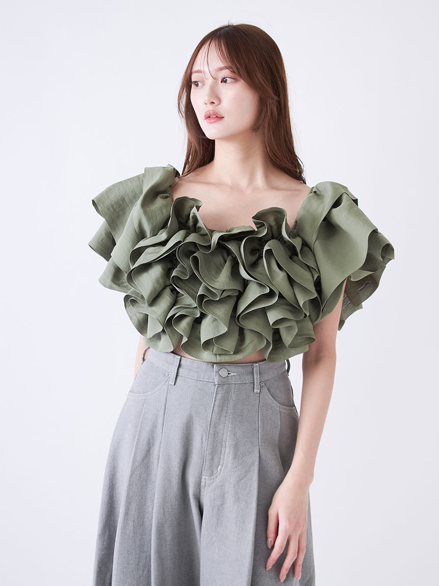 SNIDEL「オフショルボリュームフリルブラウス」|シャツ・ブラウス|