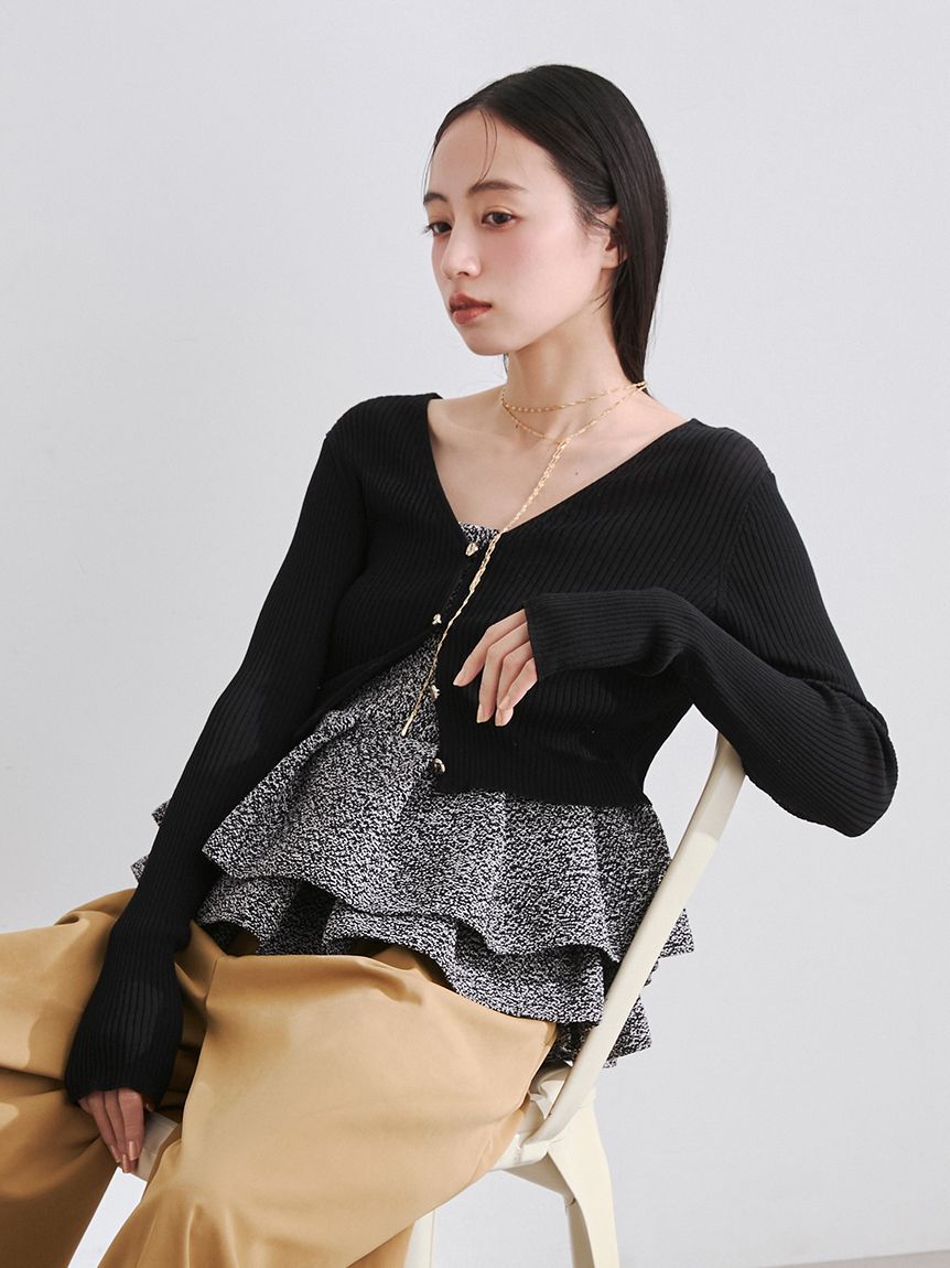 FRAY I.D「シルクコットンクロップドリブニットカーディガン」|カーディガン|BLK