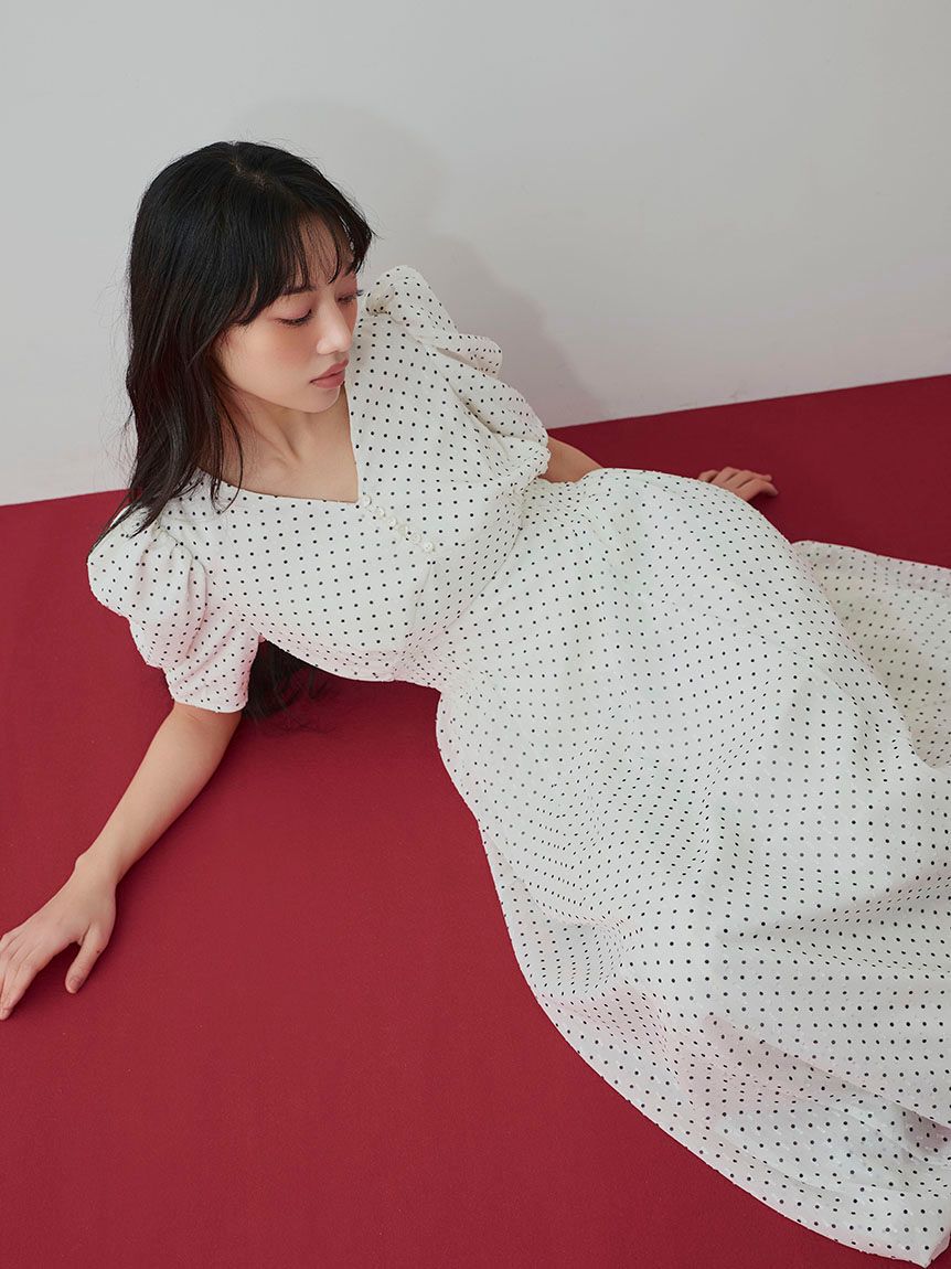 FRAY I.D「パフスリーブドットワンピース」|ワンピース|