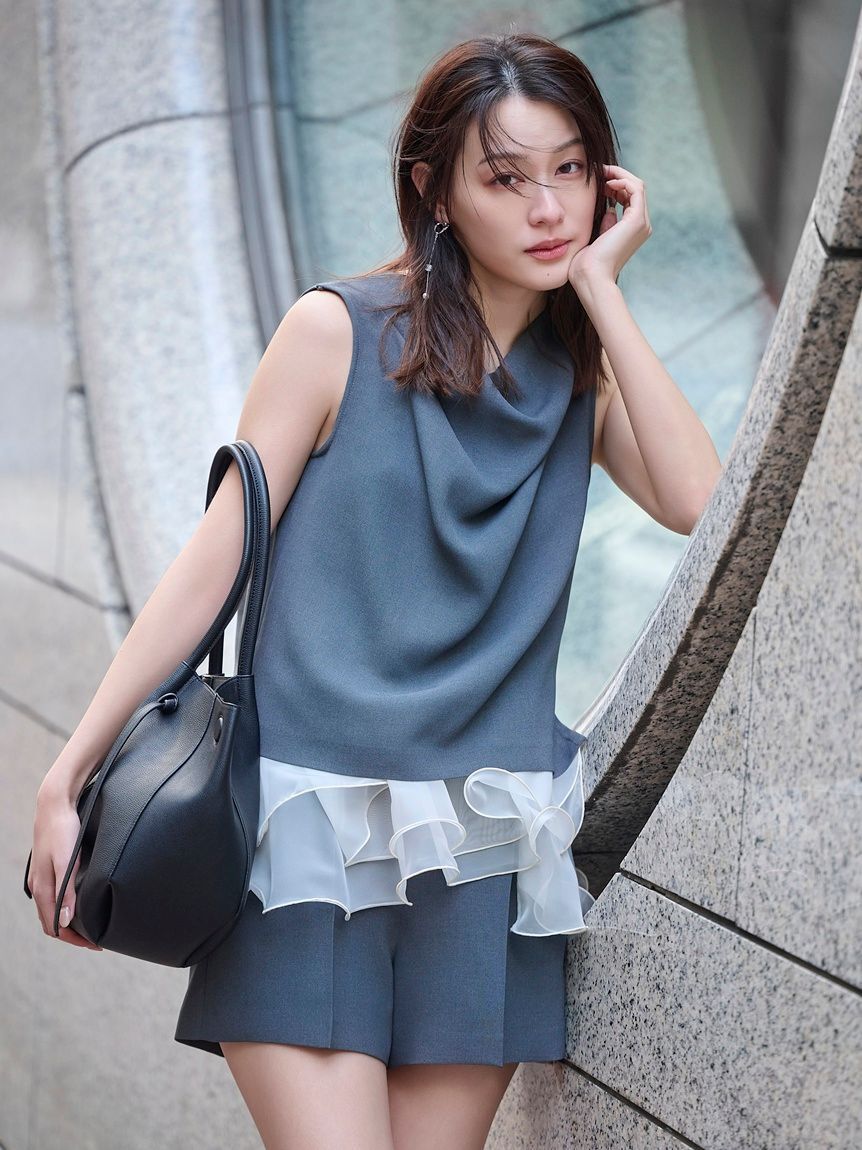 FRAY I.D「ラッフルフリルショートパンツセットアップ」|ワンピース|GRY