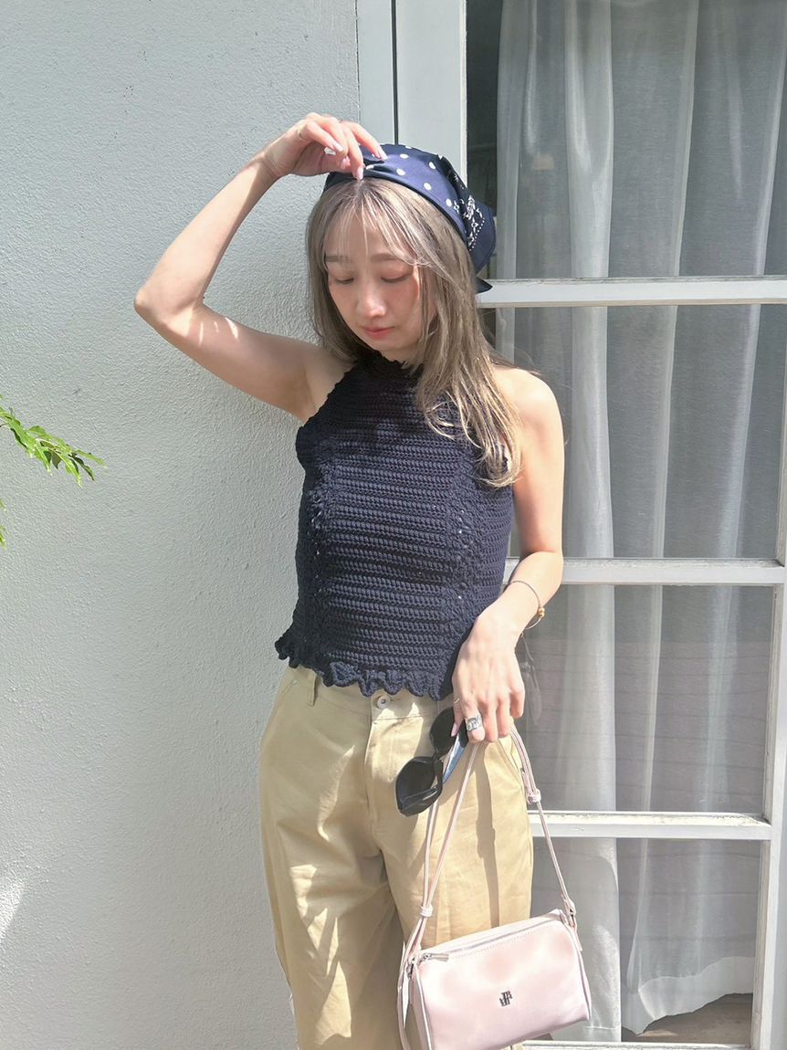 LILY BROWN「クロシェトリムホルターニットトップス」|ニット・セーター|