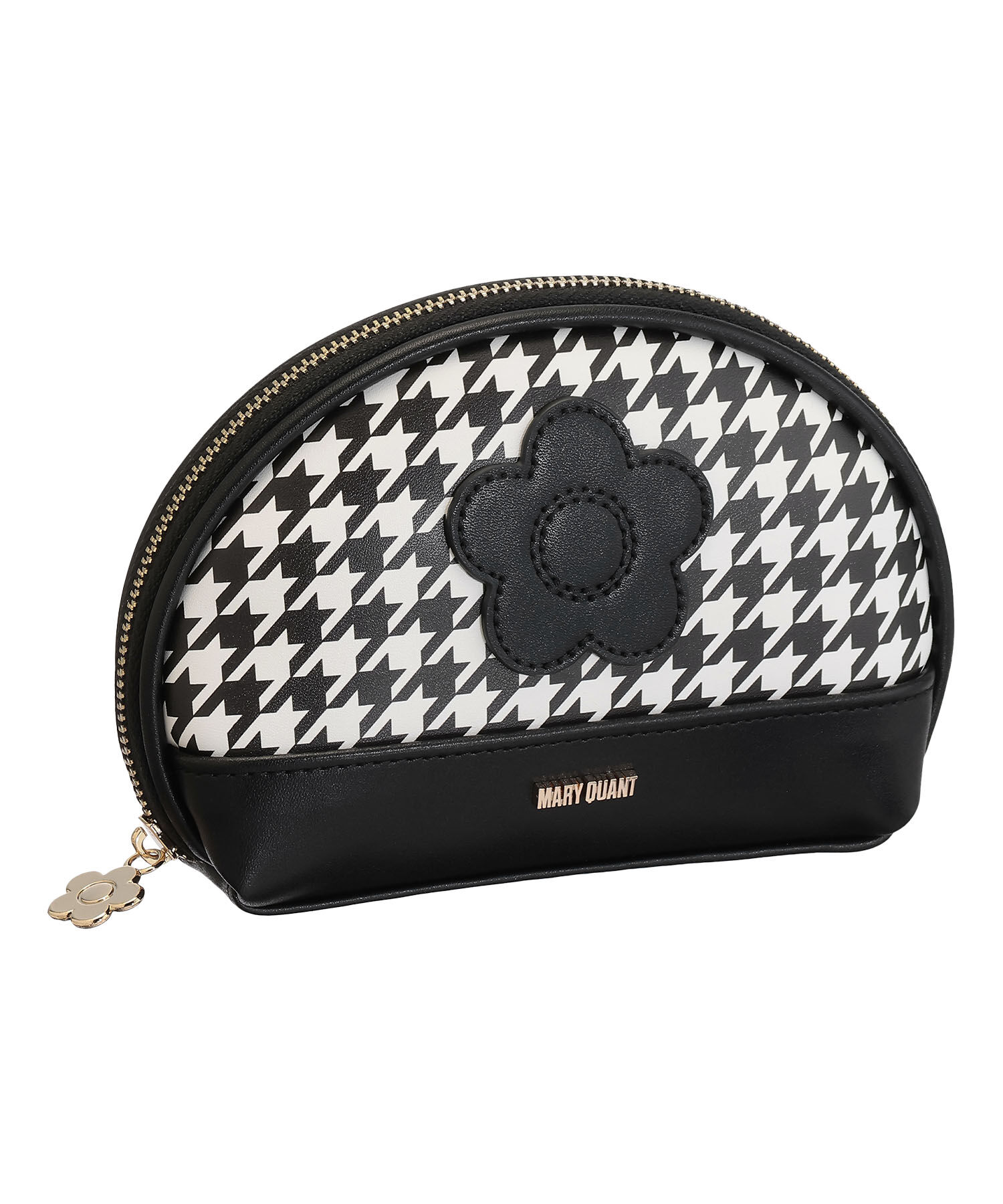 MARY QUANT「千鳥デイジーパッチ ラウンドポーチ」|ポーチ|ブラック&times;ホワイト