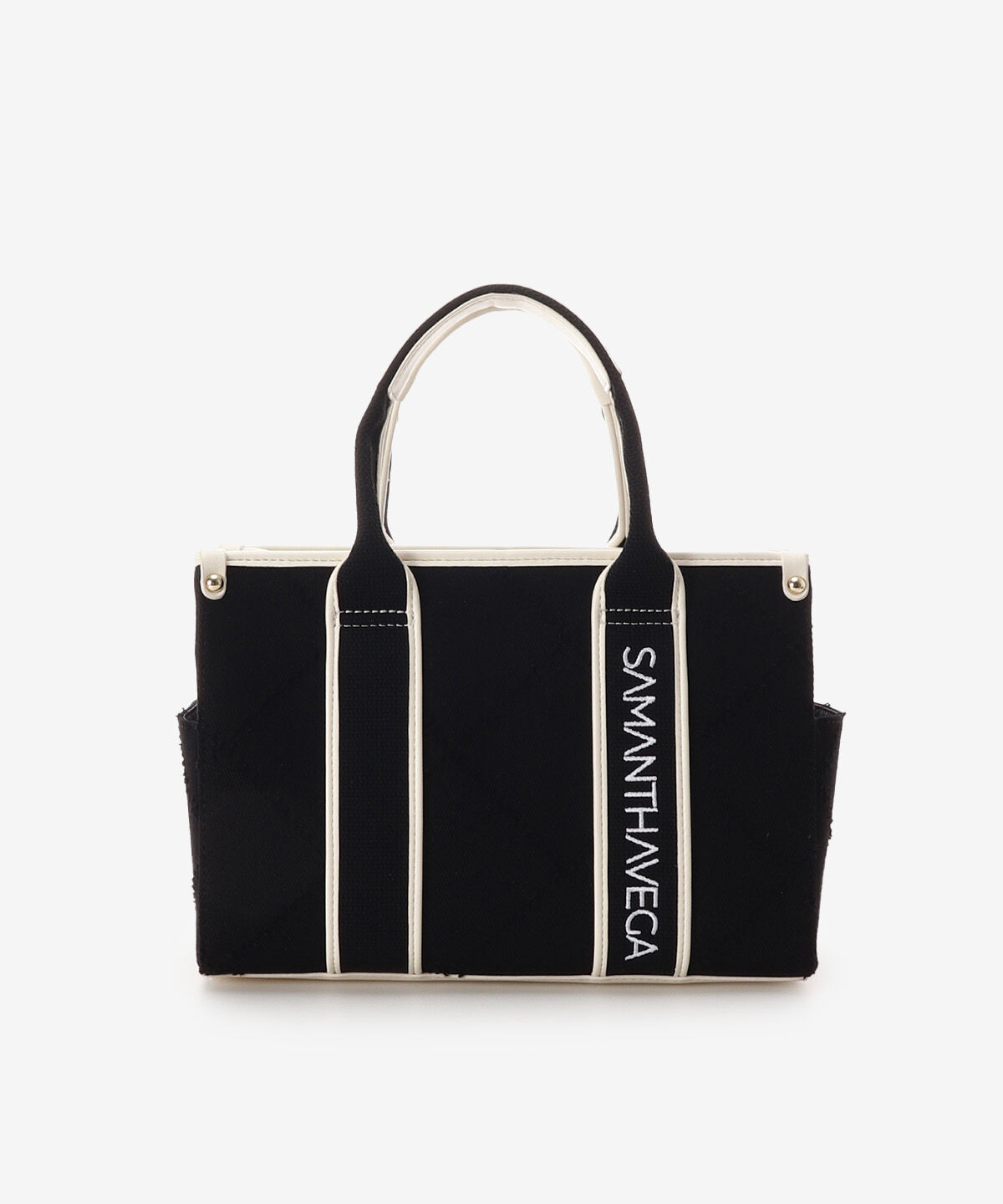 Samantha Vega「ロゴテープデニム風トート（小）」|ハンドバッグ|ブラック
