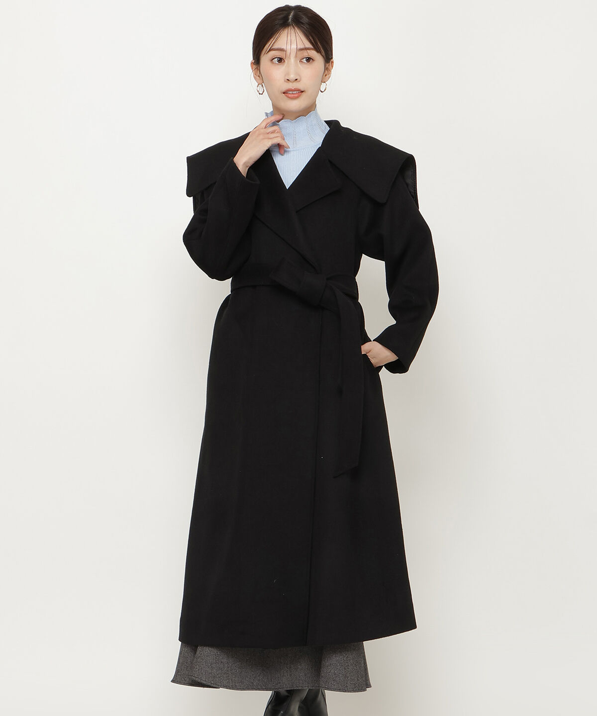 アンドクチュール「ケープカラーロングコート」|ダウン|