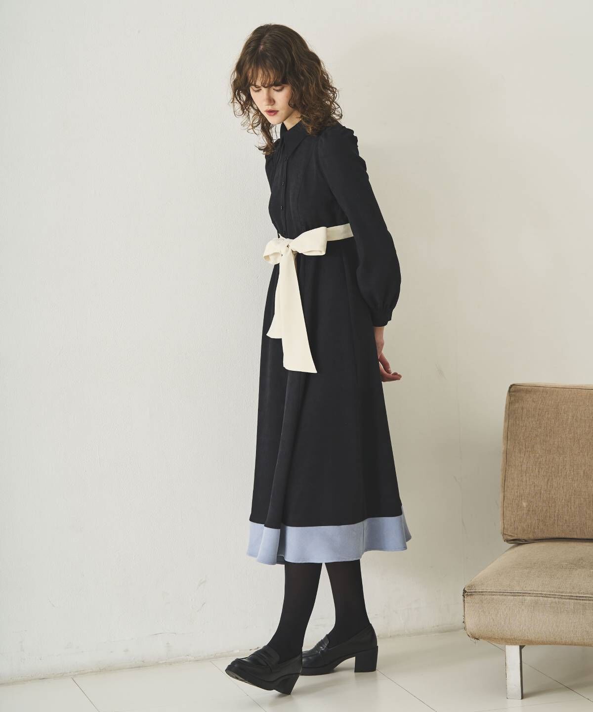 アンドクチュール「配色シャツワンピース」|ワンピース|