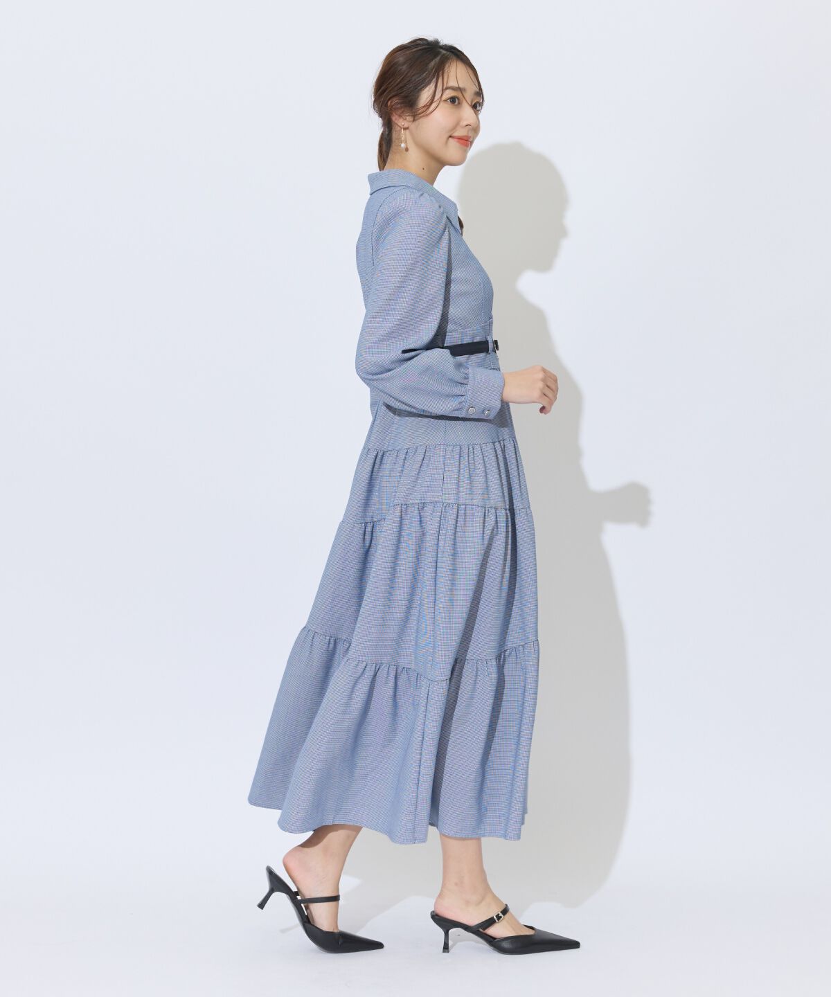 アンドクチュール「ラメ千鳥ティアードシャツワンピース」|ワンピース|