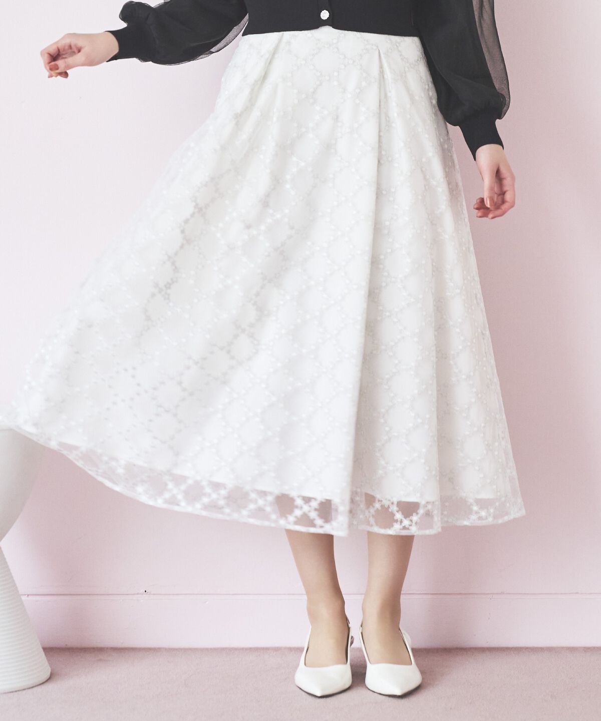 アンドクチュール「ダイヤチュールタックフレアスカート」|フレア|