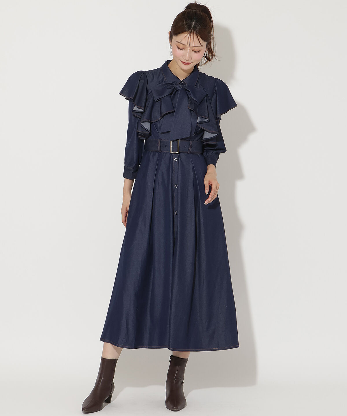 アンドクチュール「フリルケープ7分袖ワンピース」|ワンピース|