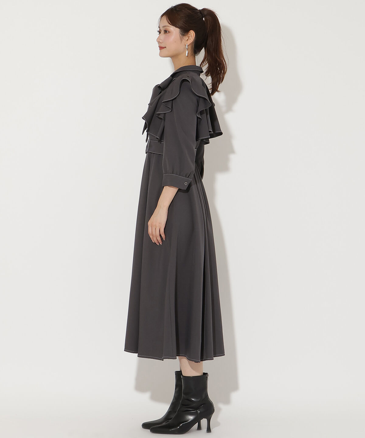 アンドクチュール「フリルケープ7分袖ワンピース」|ワンピース|