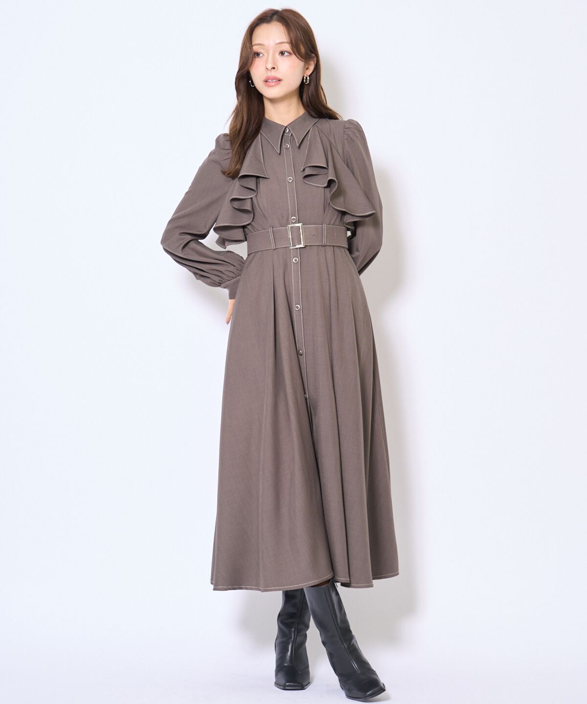 アンドクチュール「フリルケープシャツワンピース」|ワンピース|