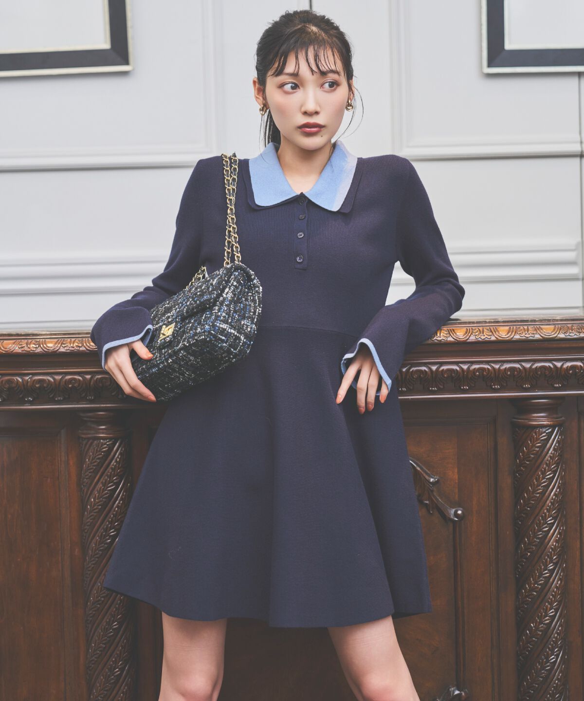 アンドクチュール「バイカラーポロニットフレアミニワンピース」|ワンピース|