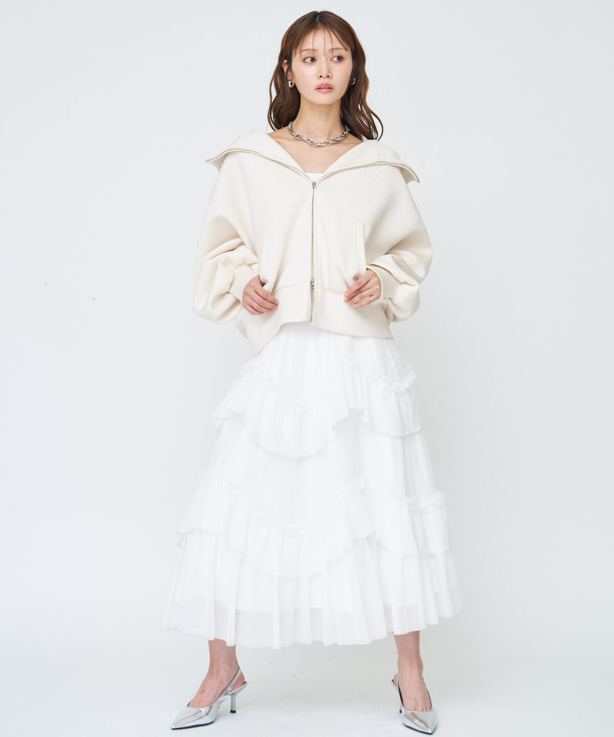 アンドクチュール「ロゴ刺繍ボンディングZIPパーカー」|パーカー|