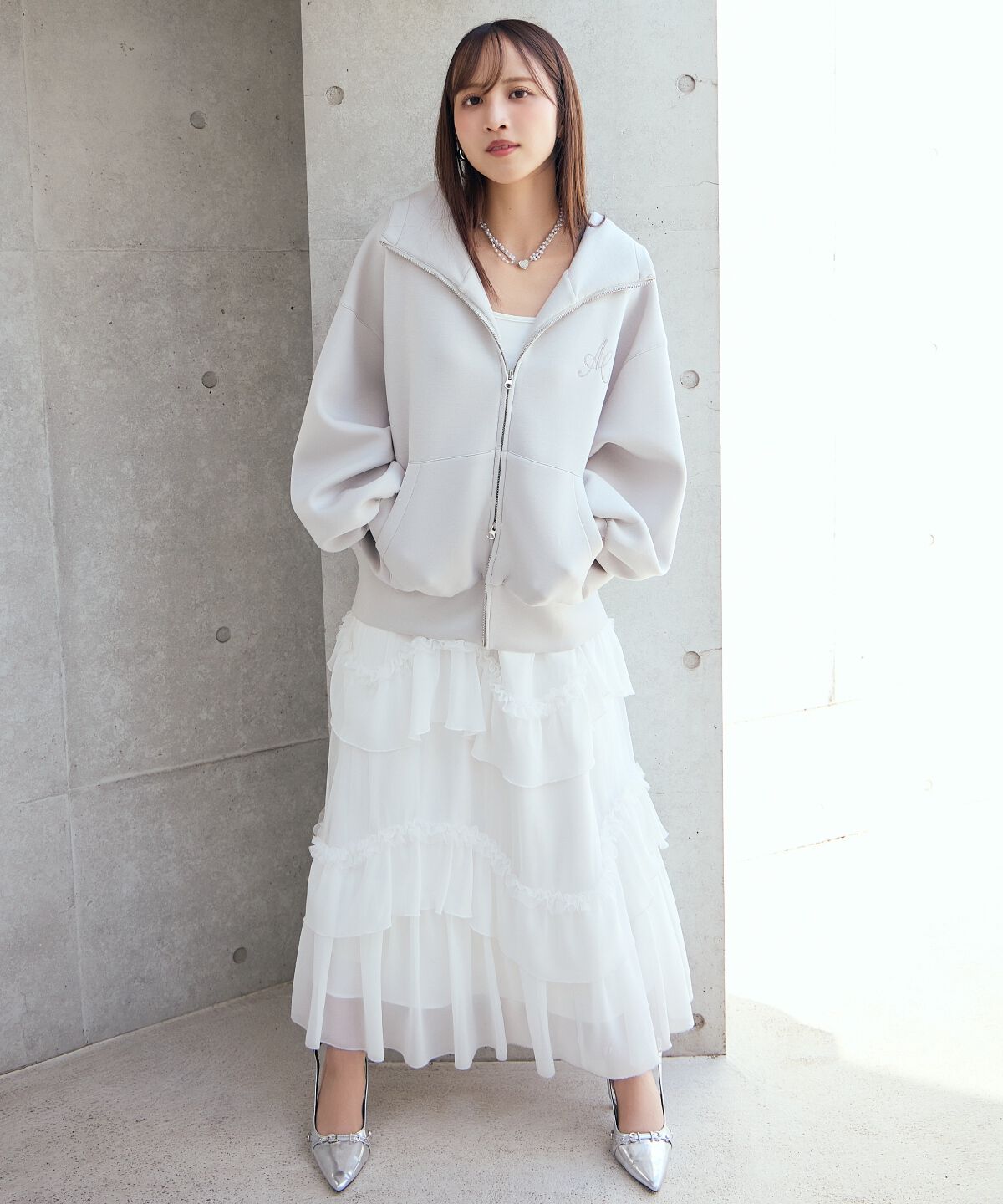 アンドクチュール「ロゴ刺繍ボンディングZIPパーカー」|パーカー|