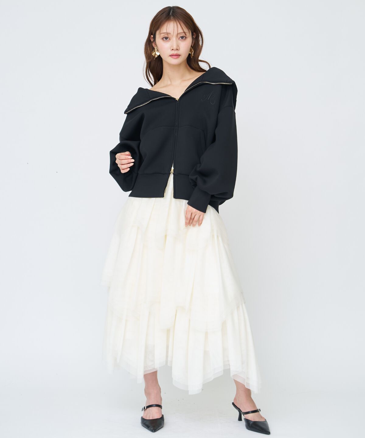 アンドクチュール「ロゴ刺繍ボンディングZIPパーカー」|パーカー|