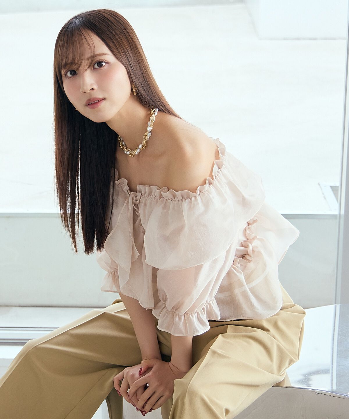 アンドクチュール「フリルクロスシアーブラウス」|シャツ・ブラウス|ピンク