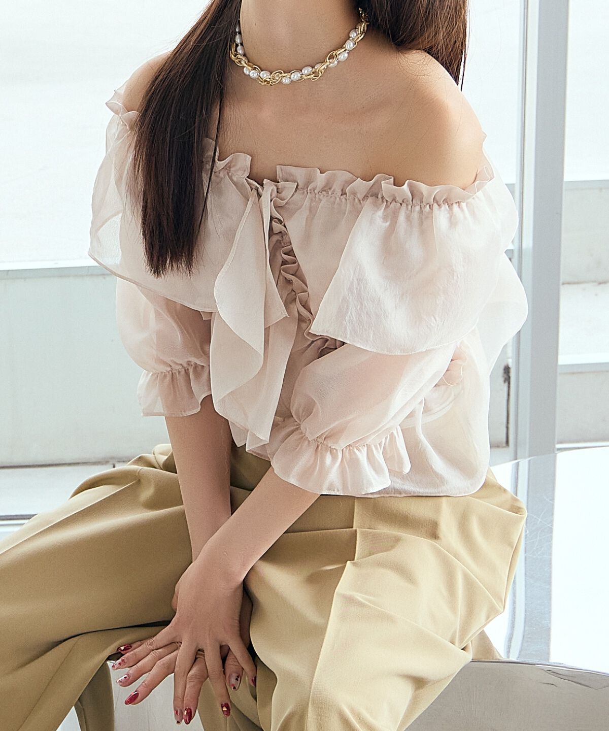 アンドクチュール「フリルクロスシアーブラウス」|シャツ・ブラウス|