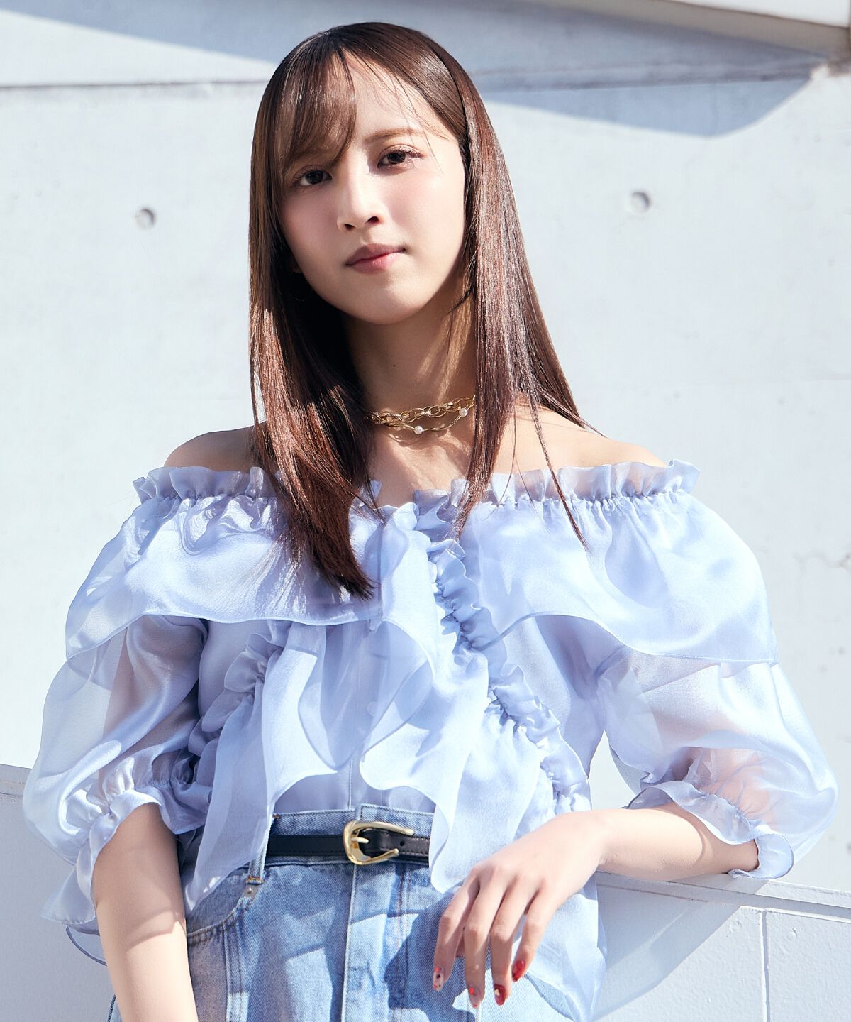 アンドクチュール「フリルクロスシアーブラウス」|シャツ・ブラウス|サックス